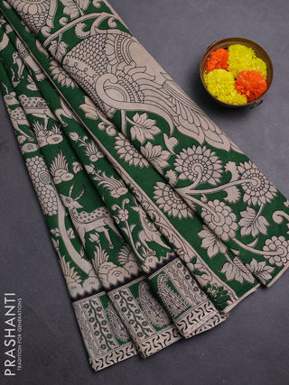 Beige & Green Kalamkari Cotton Saree