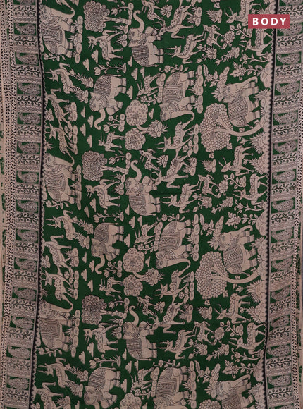 Beige & Green Kalamkari Cotton Saree