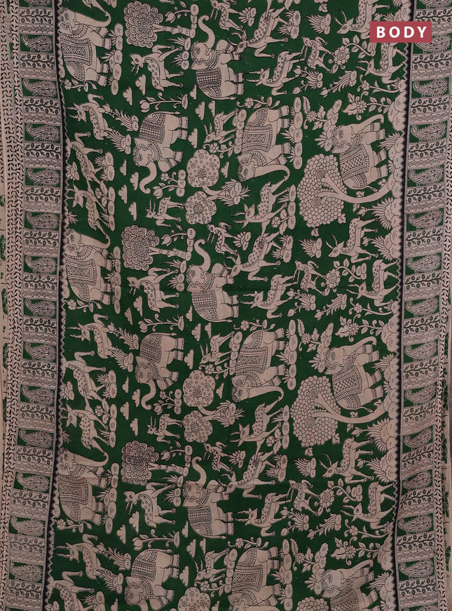 Beige & Green Kalamkari Cotton Saree