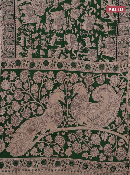 Beige & Green Kalamkari Cotton Saree