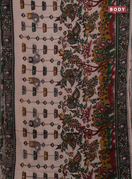 Beige & Green Kalamkari Cotton Saree