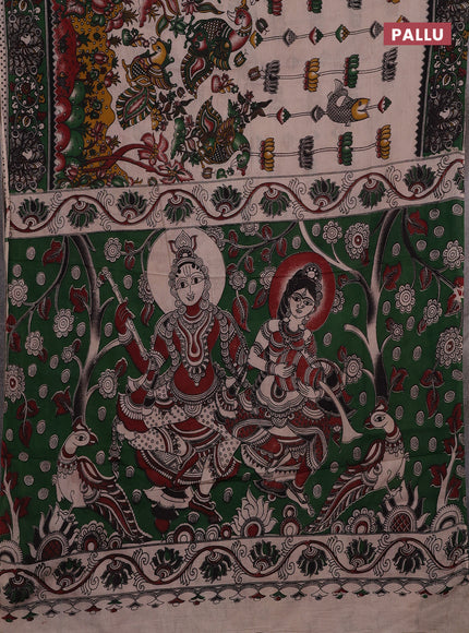Beige & Green Kalamkari Cotton Saree