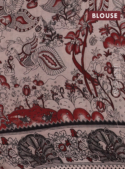 Beige & Green Kalamkari Cotton Saree