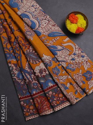 Mustard Yellow & Grey Kalamkari Cotton Saree
