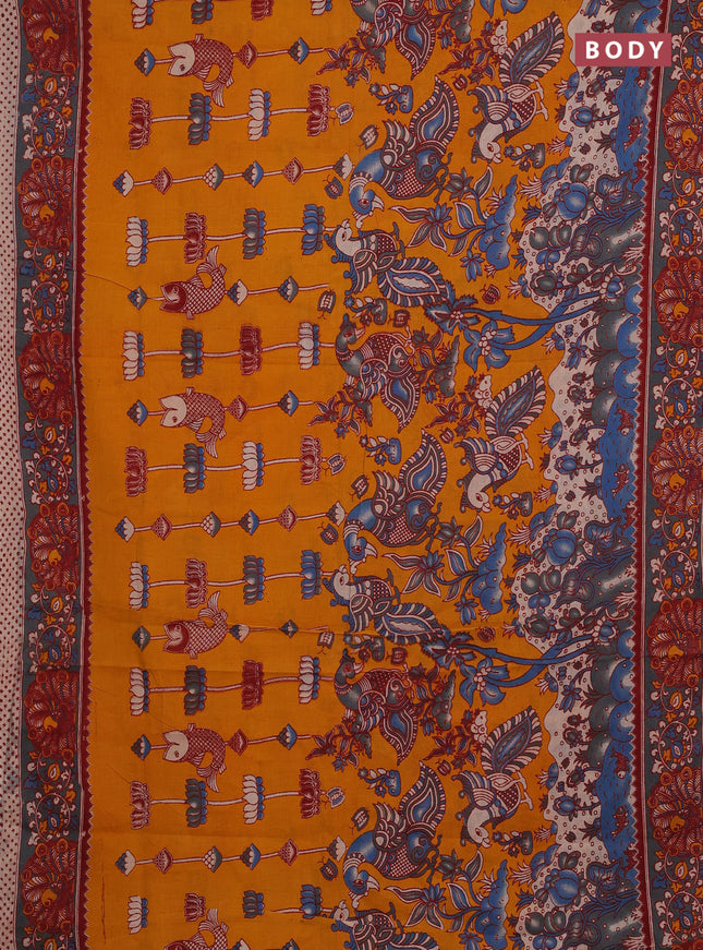 Mustard Yellow & Grey Kalamkari Cotton Saree