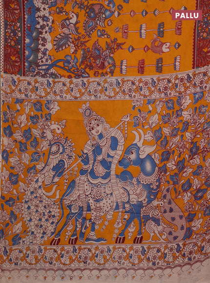 Mustard Yellow & Grey Kalamkari Cotton Saree