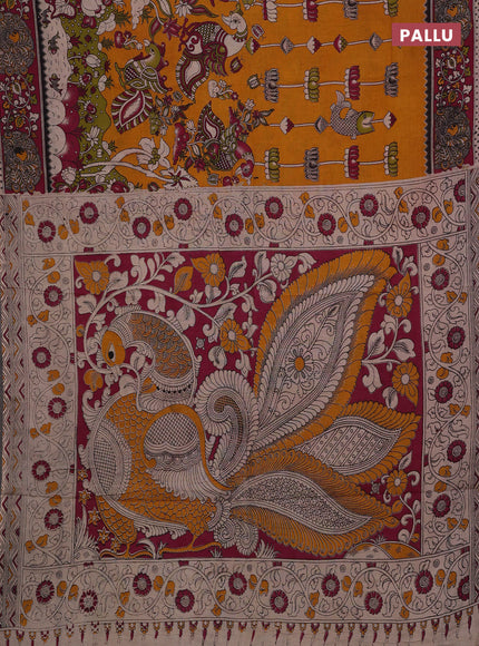 Mustard Yellow & Magenta Pink Kalamkari Cotton Saree