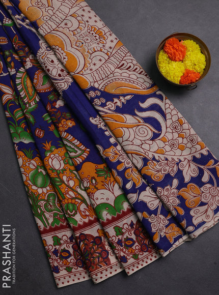 Blue & Beige Kalamkari Cotton Saree