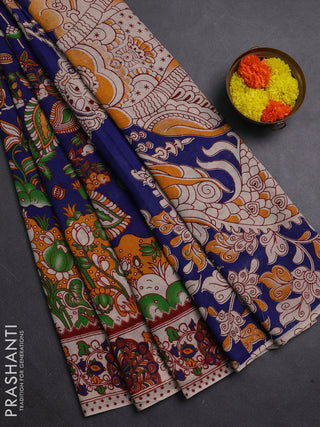 Blue & Beige Kalamkari Cotton Saree