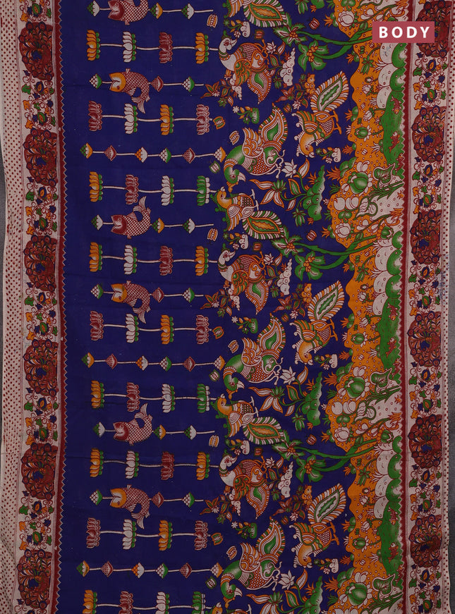 Blue & Beige Kalamkari Cotton Saree