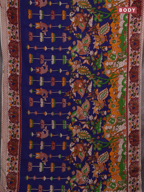 Blue & Beige Kalamkari Cotton Saree