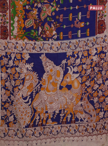 Blue & Beige Kalamkari Cotton Saree