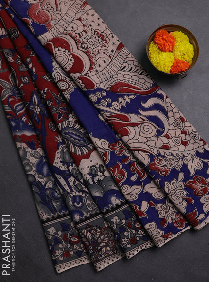 Maroon & Grey Kalamkari Cotton Saree