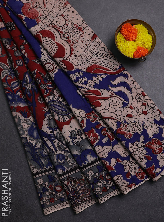 Maroon & Grey Kalamkari Cotton Saree