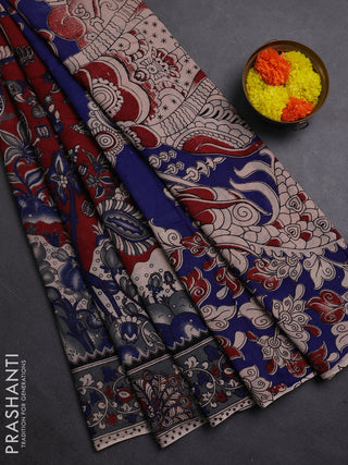 Maroon & Grey Kalamkari Cotton Saree