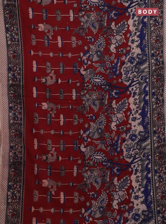Maroon & Grey Kalamkari Cotton Saree
