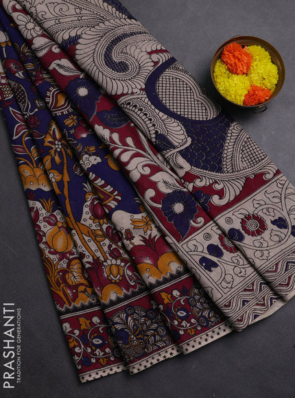 Blue & Magenta Pink Kalamkari Cotton Saree