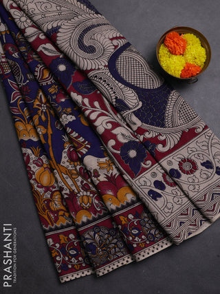 Blue & Magenta Pink Kalamkari Cotton Saree