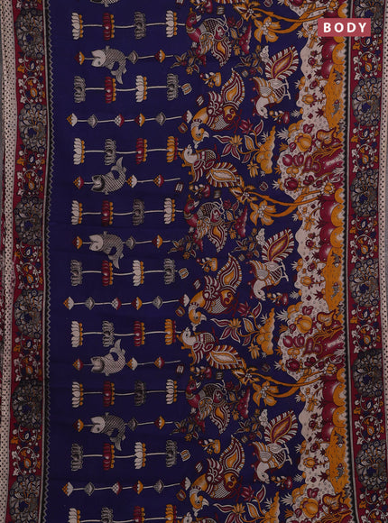 Blue & Magenta Pink Kalamkari Cotton Saree