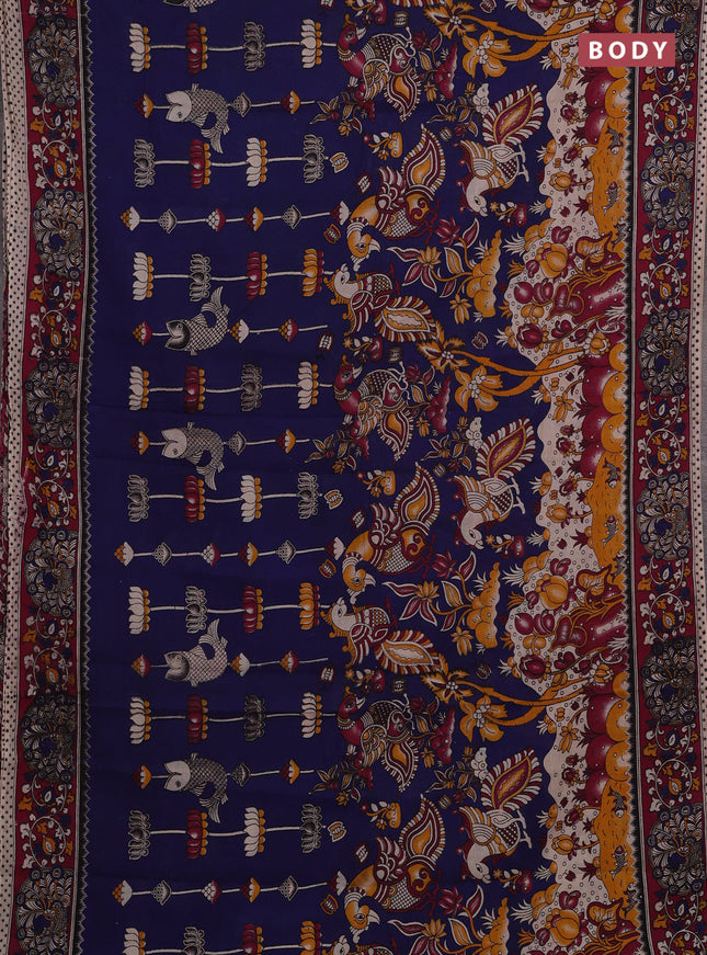Blue & Magenta Pink Kalamkari Cotton Saree