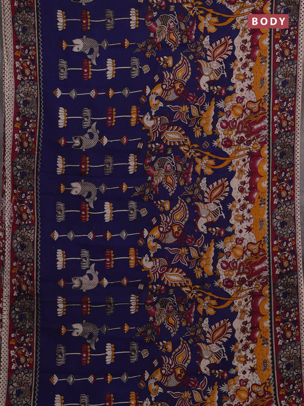 Blue & Magenta Pink Kalamkari Cotton Saree