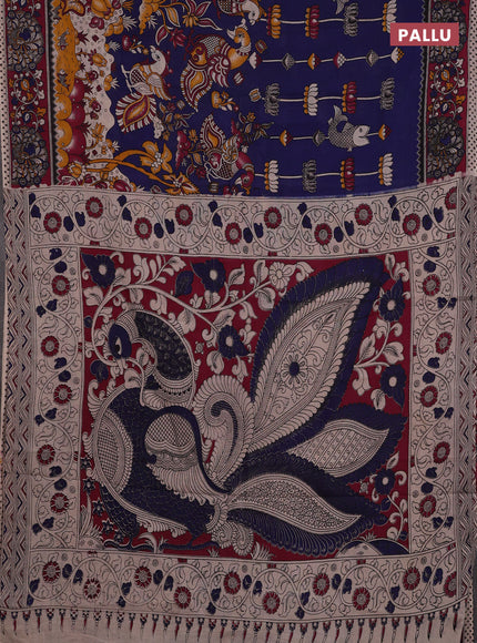 Blue & Magenta Pink Kalamkari Cotton Saree