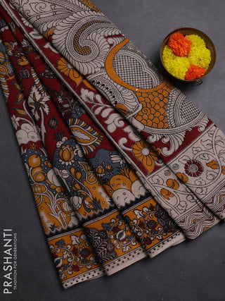 Maroon & Mustard Yellow Kalamkari Cotton Saree