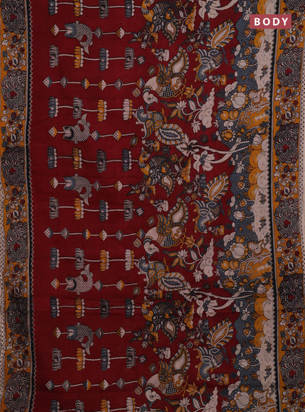 Maroon & Mustard Yellow Kalamkari Cotton Saree