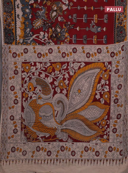 Maroon & Mustard Yellow Kalamkari Cotton Saree