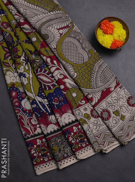 Green & Magenta Pink Kalamkari Cotton Saree