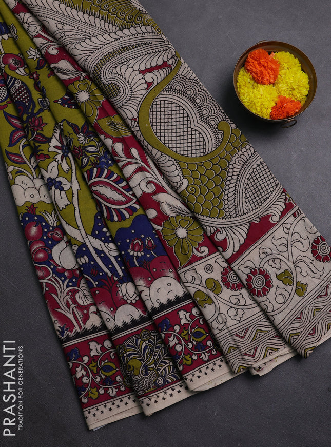 Green & Magenta Pink Kalamkari Cotton Saree