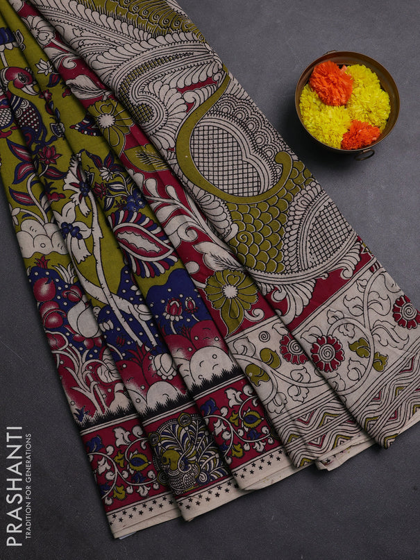 Green & Magenta Pink Kalamkari Cotton Saree
