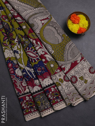 Green & Magenta Pink Kalamkari Cotton Saree