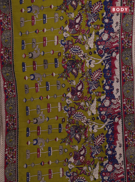 Green & Magenta Pink Kalamkari Cotton Saree