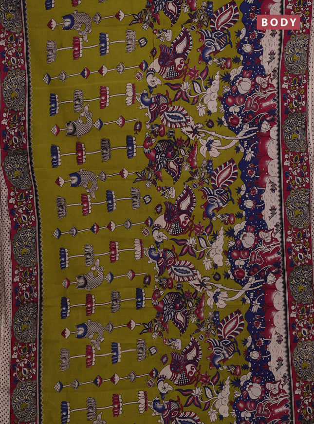 Green & Magenta Pink Kalamkari Cotton Saree