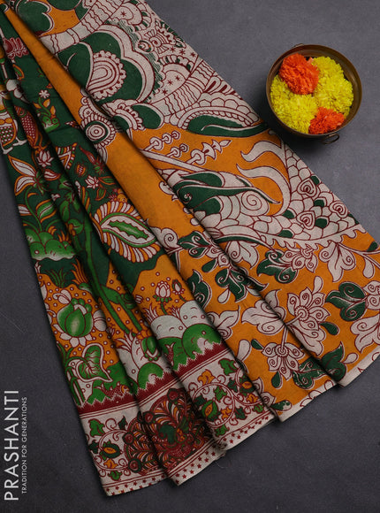 Green & Beige Kalamkari Cotton Saree