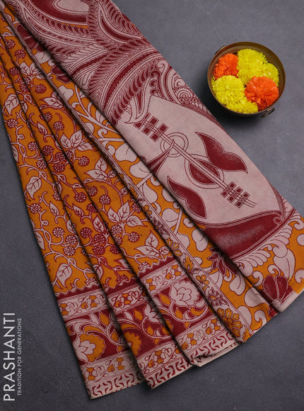Orange & Maroon Kalamkari Cotton Saree