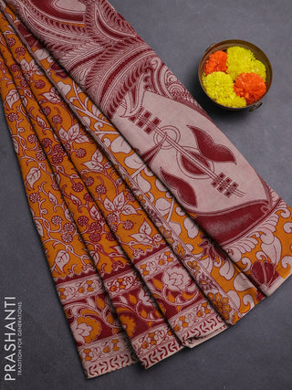 Orange & Maroon Kalamkari Cotton Saree
