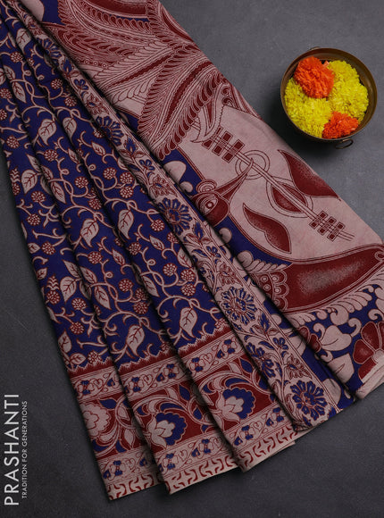Blue & Maroon Kalamkari Cotton Saree