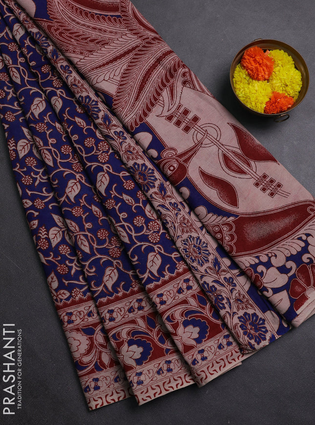 Blue & Maroon Kalamkari Cotton Saree
