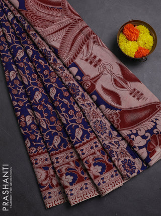 Blue & Maroon Kalamkari Cotton Saree