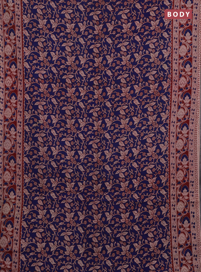 Blue & Maroon Kalamkari Cotton Saree