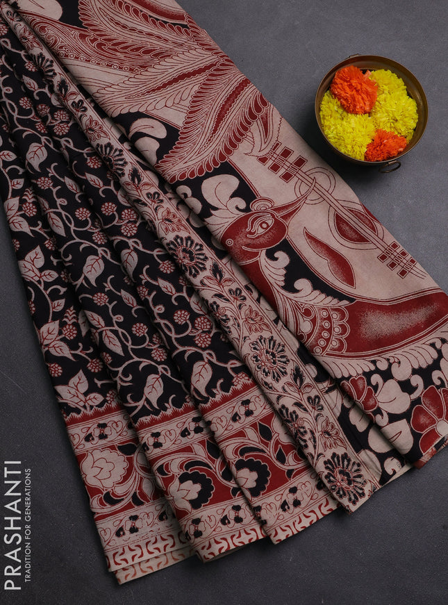 Black & Maroon Kalamkari Cotton Saree