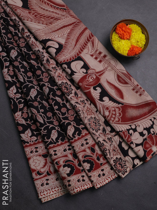 Black & Maroon Kalamkari Cotton Saree