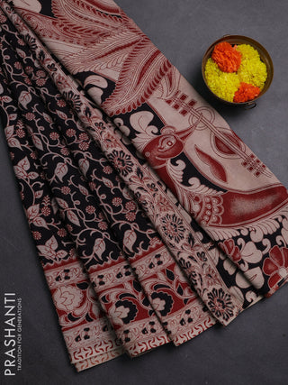 Black & Maroon Kalamkari Cotton Saree