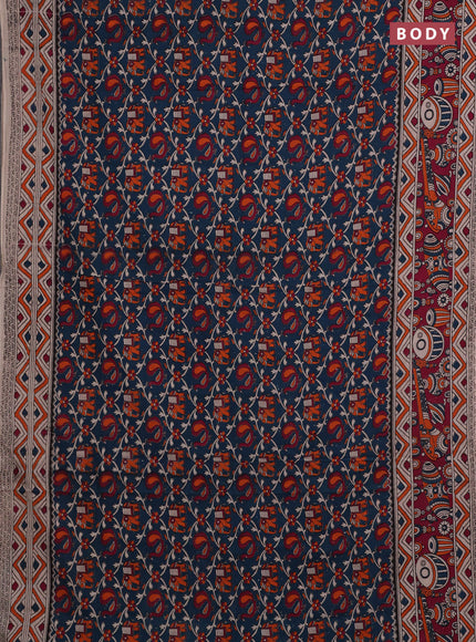 Peacock Green & Magenta Pink Kalamkari Cotton Saree