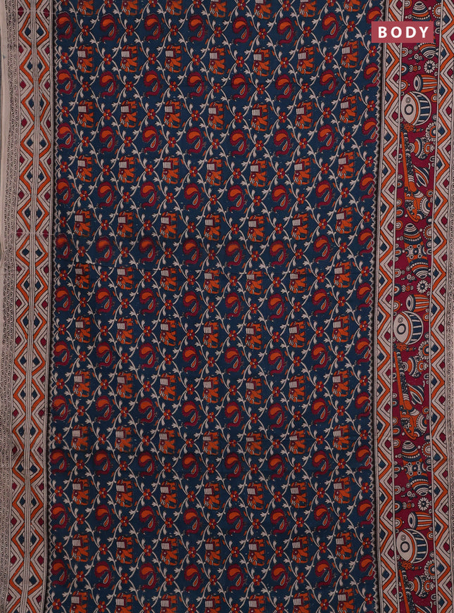 Peacock Green & Magenta Pink Kalamkari Cotton Saree