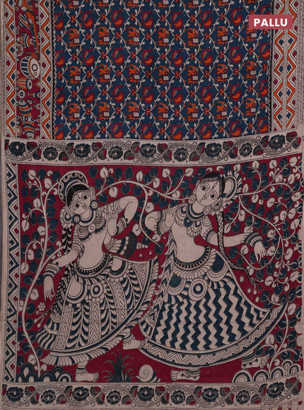 Peacock Green & Magenta Pink Kalamkari Cotton Saree