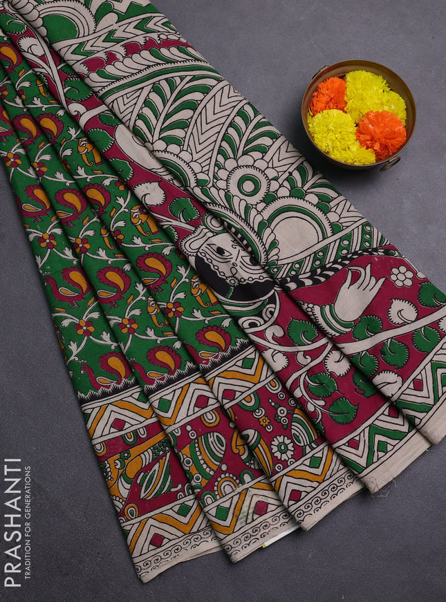 Green & Magenta Pink Kalamkari Cotton Saree