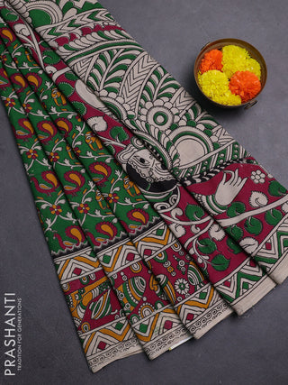 Green & Magenta Pink Kalamkari Cotton Saree